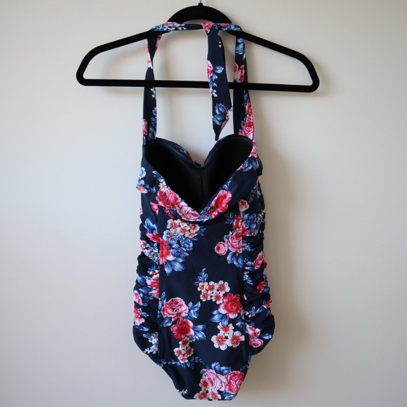Seafolly Vintage-Style One Piece Floral & Navy Blue Swimsuit Size 4 - Picture 7 of 16